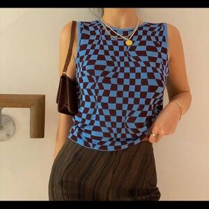 Paloma Wool Enya Blue and Brown Optical Tank Top